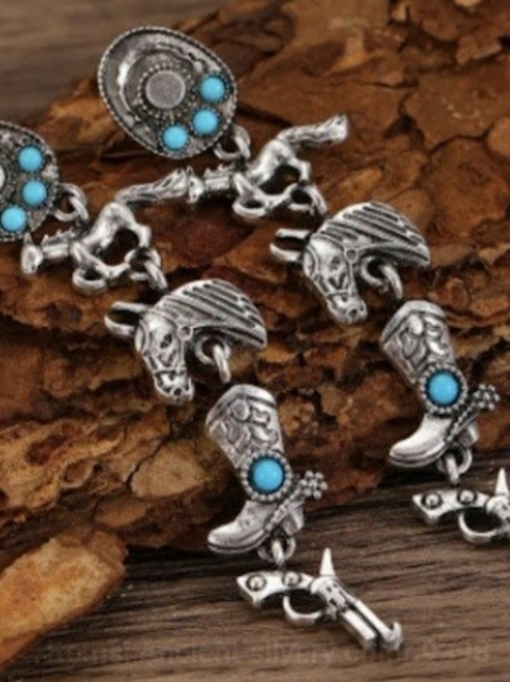 Wrangler Silver-Tone Western Dangle Earrings with Turquoise Accents